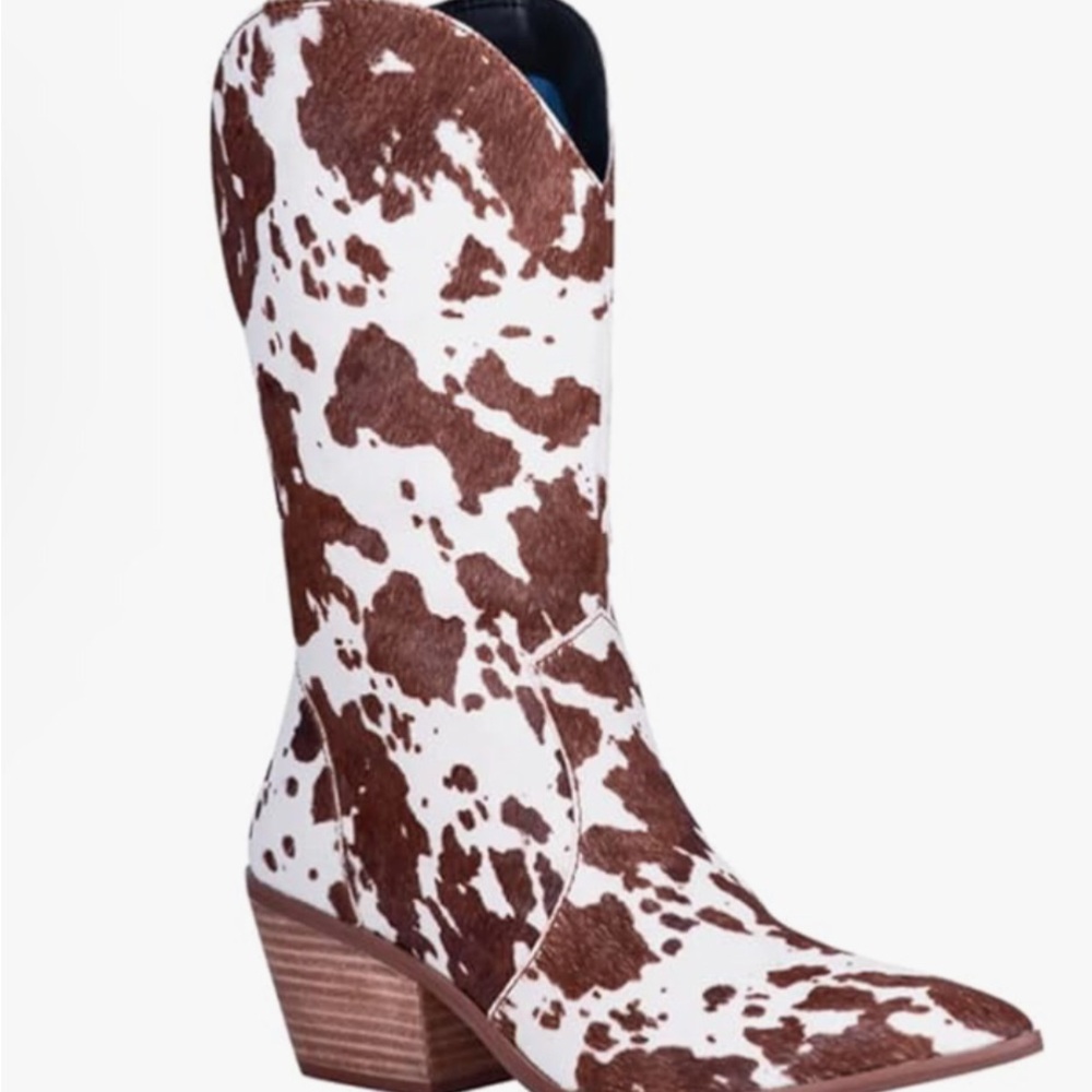 Cow print cowgirl boots